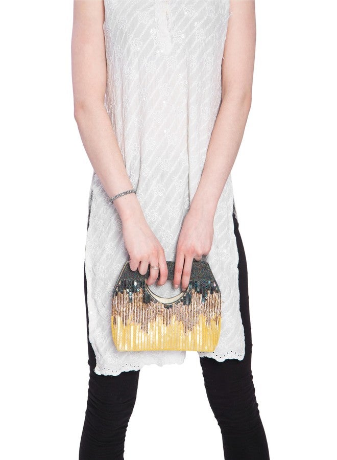 MARKQUES Yellow Sequence Mix Embellished Hand Held Purse For Women - Image 4